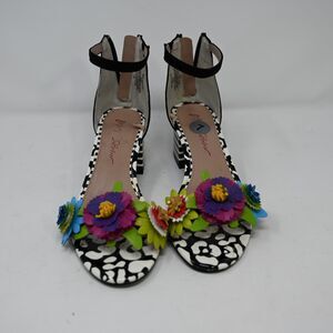 Betsey Johnson Lore 7 Floral Sandals Striped Block Heel 3D Flowers